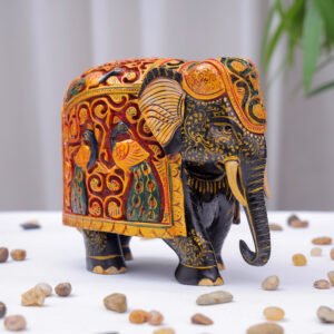 Hand-Painted Wooden Elephant with Jaipuri Art