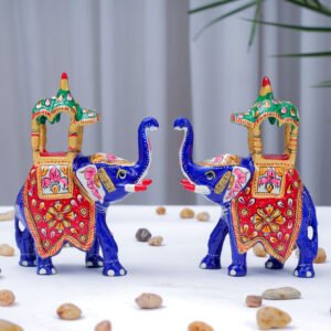 Hand-Painted Meenakari Elephant Pair with Howdah – Royal Décor