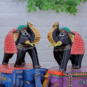 Royal Black Hand-Painted Elephant Pair