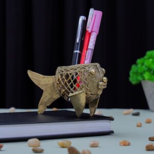 Dhokra Art Fish Pen Stand – Handcrafted Brass