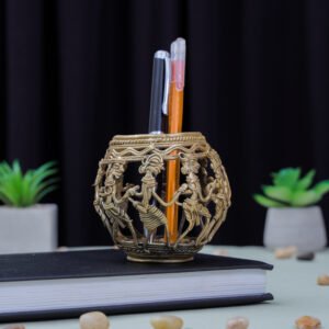 Handcrafted Brass Tribal Art Pen Stand / Decorative Pot