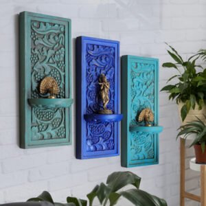 Vintage Hand-Carved Wooden Wall Shelf