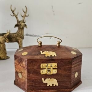 Handcrafted Wooden Jewelry Box with Brass Elephant Inlay